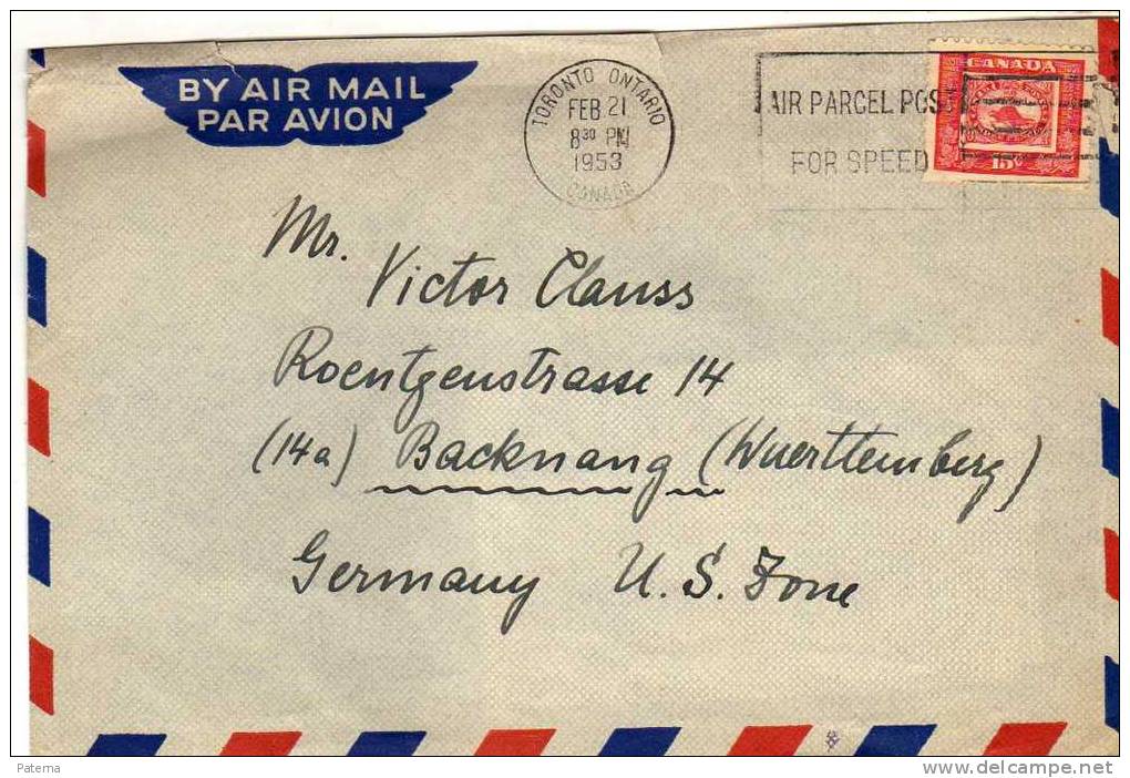 3548   Carta Aérea, Toronto, Ontario, 1953, Canada - Poste Aérienne