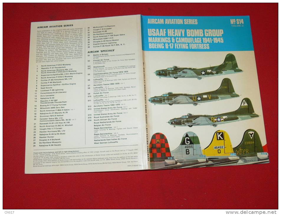 MILITARIA  WW 2  AVIATION AIRCAM AVIATION SERIES N°S14 BOMBARDIER BOEING B17 FLYING FORTRESS  1941/45 EDITION 1972