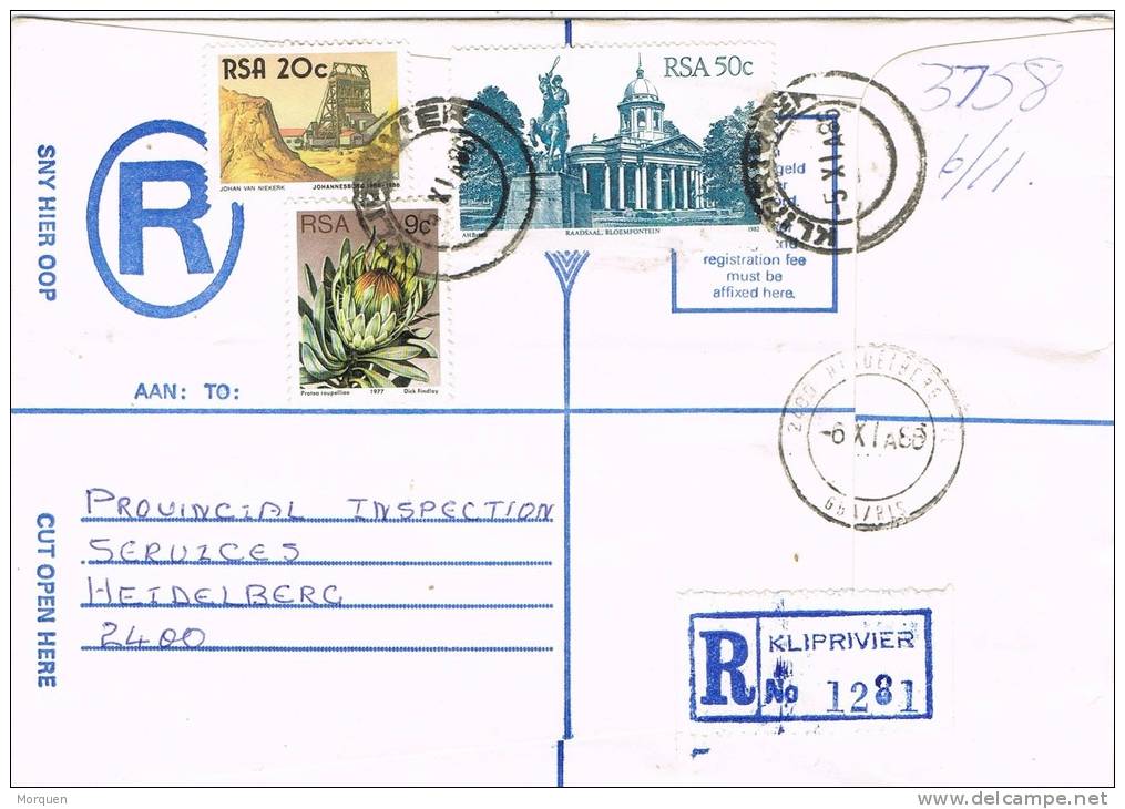 0609. Carta Certificada KLIPRIVIER (South Africa) RSA 1986 - Briefe U. Dokumente