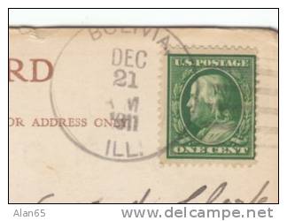 Bolivia Illinois (Christian County) DPO-3 Postmark Cancel On C1910s Vintage Postcard - Storia Postale