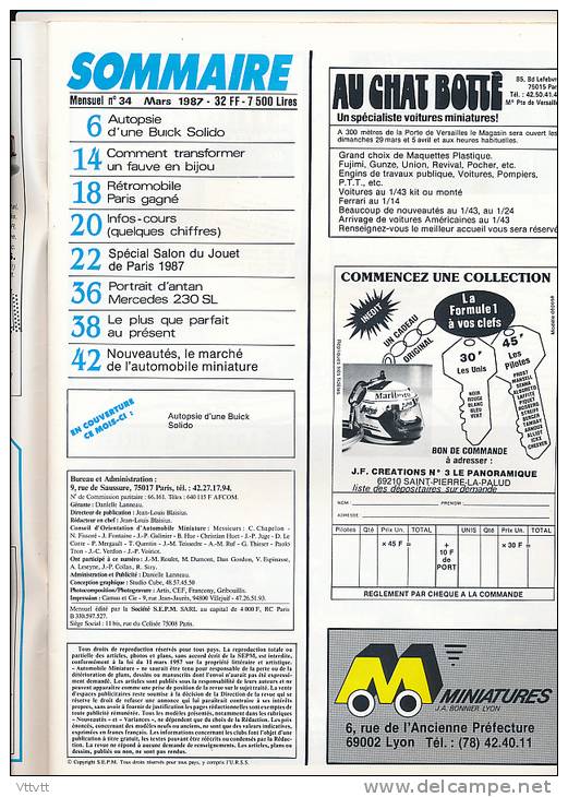 AUTOMOBILE MINIATURE, N° 34 (mars 1987) : Buick Solido, Jaguar Burago, Politoys, Oldtimer De Schuco, Marché Miniature... - Revues