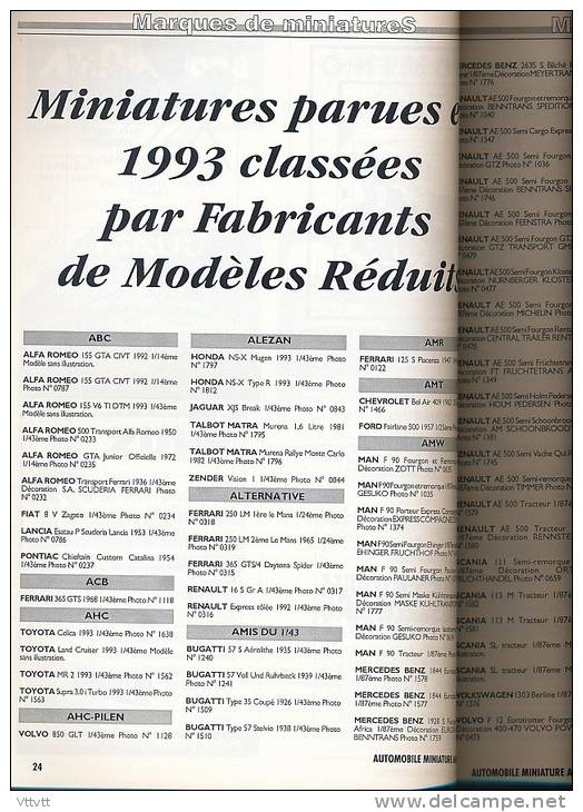 Rare AUTOMOBILE MINIATURE, Hors-Série Annuel (1993) : Classement Par Marques De Fabricants Et D'automobiles , 252 Pages - Magazines