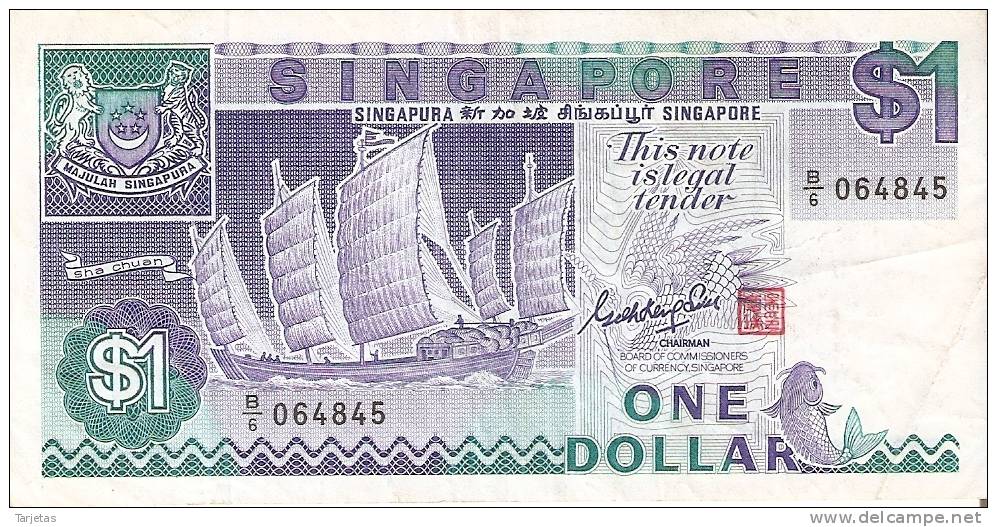 BILLETE DE SINGAPORE DE $1   (BANKNOTE) BARCO-SHIP - Singapore