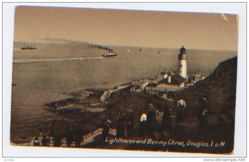 Douglas, Isle Of Man, Lighthouse And Ben-my Chree, Phare, Groot Licht, Faro, Leuchtturm, A Circulé En 1918 - Ile De Man