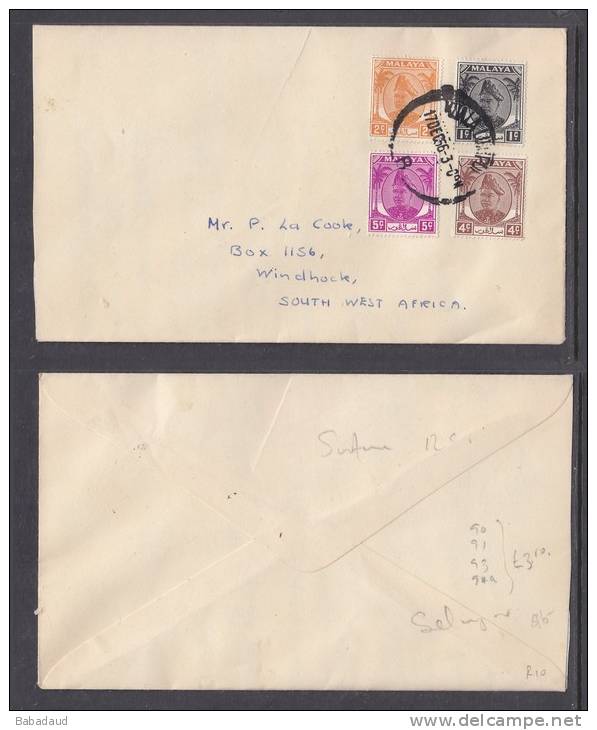 MALAYA SELANGOR: 1956 Cover, KUALA LUMPUR   To WINDHOEK, SOUTH WEST AFRICA, - Selangor