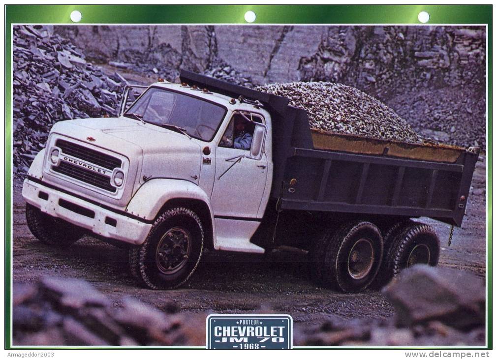 FICHE CARTONNE 25x18.5 CM CAMION DOC.AU DOS VOIR SCAN SERIE PORTEUR 1968 CHEVROLET JM 70 - LKW