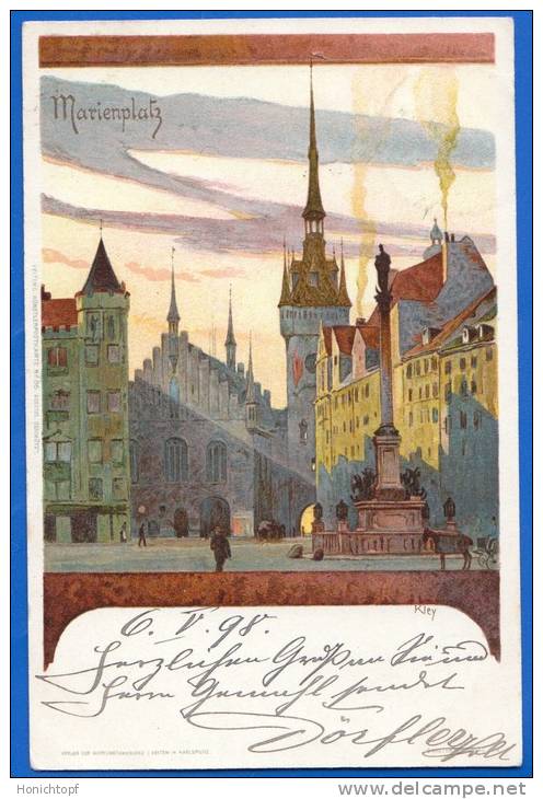 Deutschland; München; Marienplatz; Künstlerkarte Kley; 1898 - München