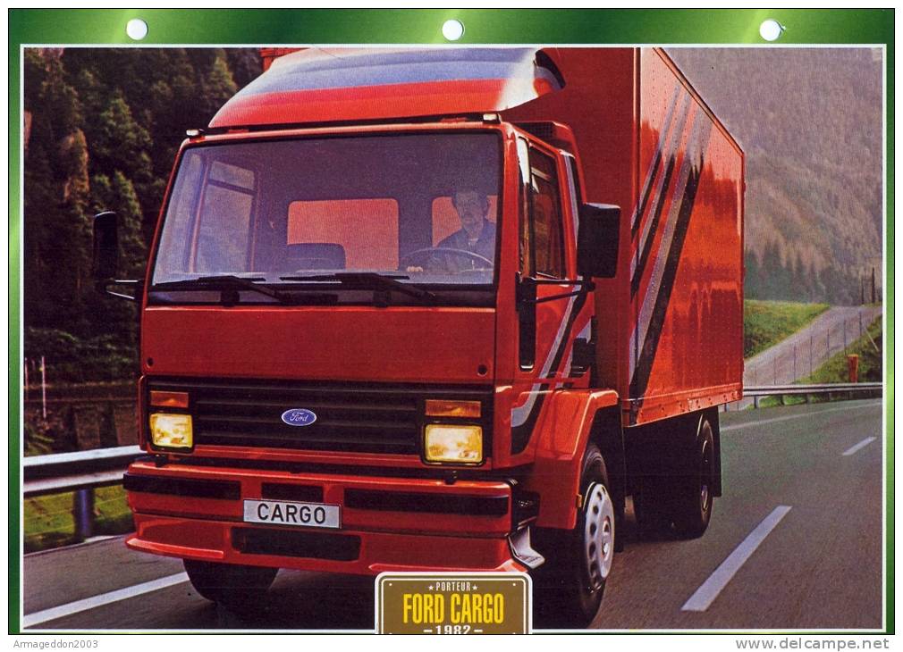 FICHE CARTONNE 25x18.5 CM CAMION DOC.AU DOS VOIR SCAN SERIE PORTEUR 1982 FORD CARGO - Camions