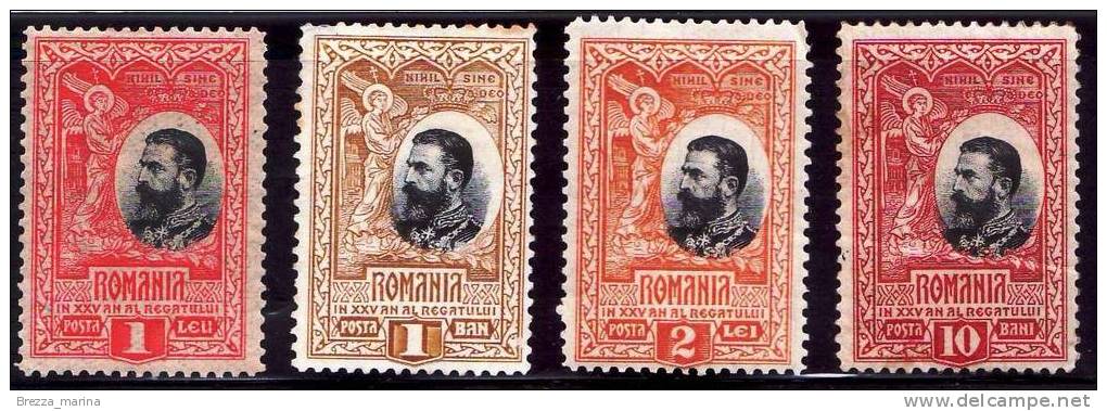 ROMANIA - USATO - 1906 - 25 Anni Del Regno Di Carlo I°  - 1+1+2+10 Bani - Oblitérés