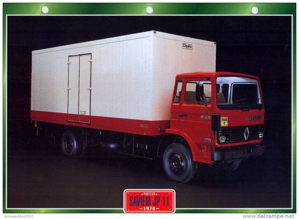 FICHE CARTONNE 25x18.5 CM CAMION DOC.AU DOS VOIR SCAN SERIE PORTEUR RENAULT SAVIEM JP11 1976 - Camion