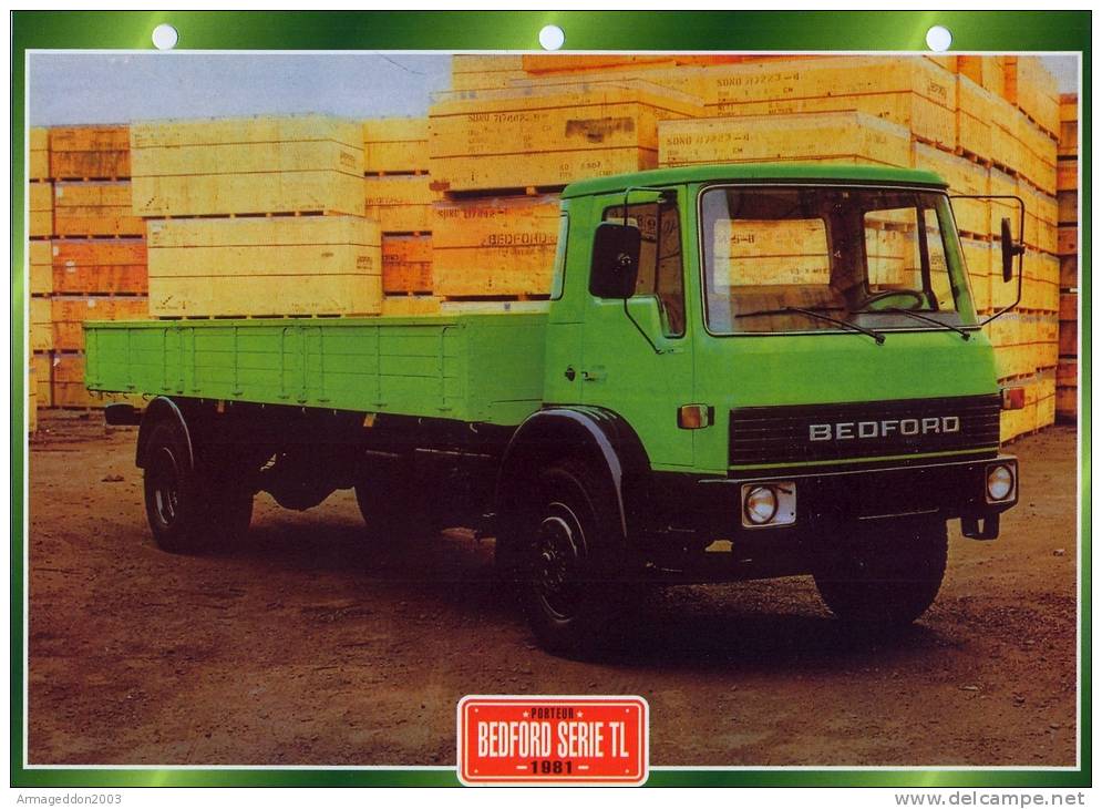 FICHE CARTONNE 25x18.5 CM CAMION DOC.AU DOS VOIR SCAN SERIE PORTEUR 1981 BEDFORD SERIE TL - Camions