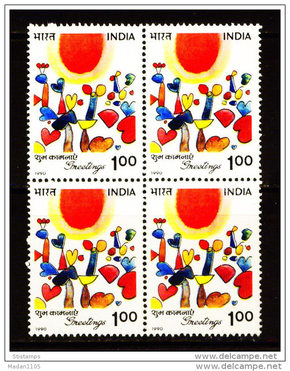 INDIA, 1990, Greetings,  Block Of 4,   MNH, (**) - Ungebraucht