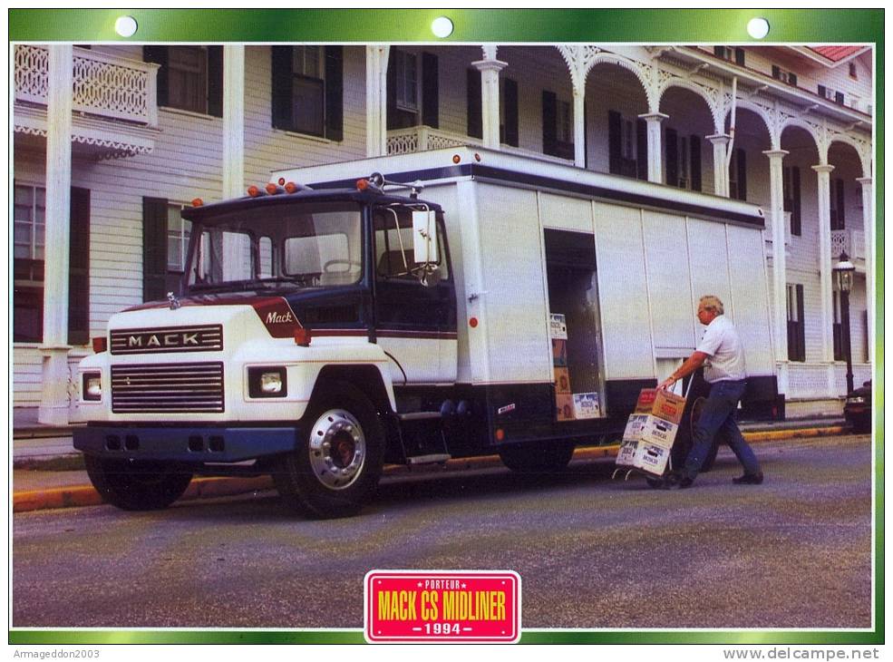 FICHE CARTONNE 25x18.5 CM CAMION DOC.AU DOS VOIR SCAN SERIE PORTEUR 1994 MACK CS MIDLINER - Camions