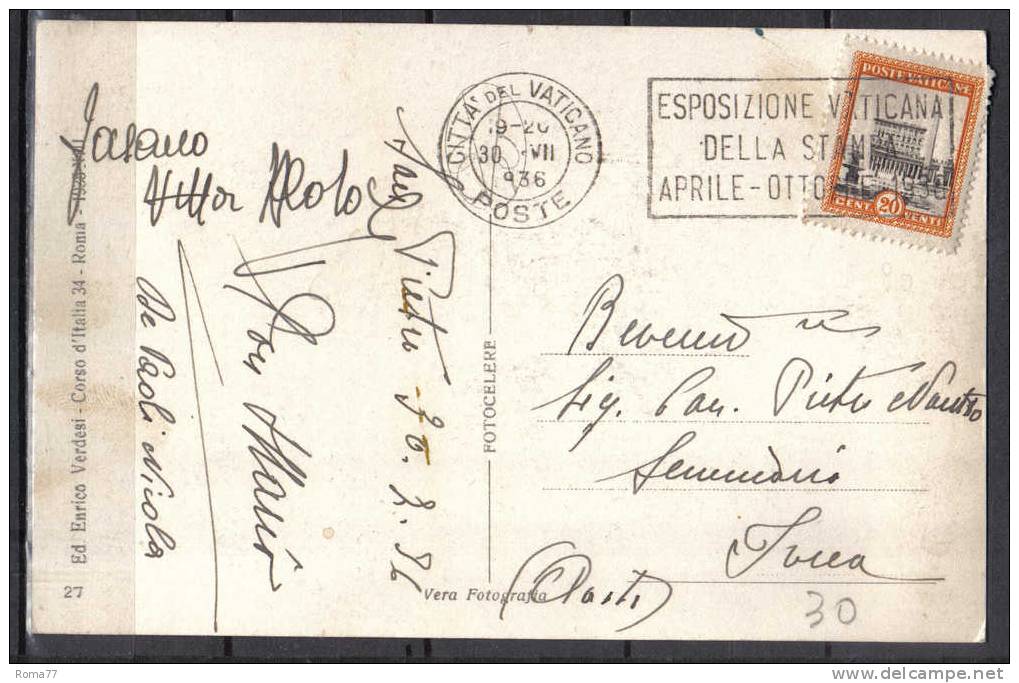 VER49 - Cartolina Del 30/7/1936 Per Ivrea - Storia Postale