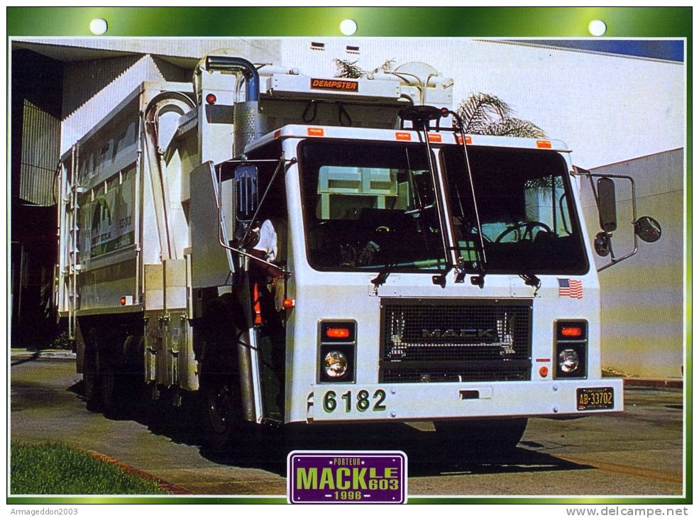 FICHE CARTONNE 25x18.5 CM CAMION DOC.AU DOS VOIR SCAN SERIE BENNE MACK LE 603 - Trucks