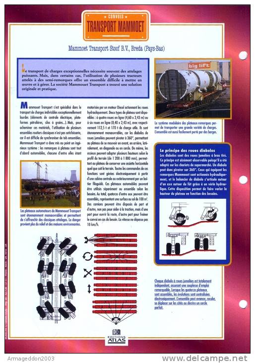 FICHE CARTONNE 25x18.5 CM CAMION DOC.AU DOS VOIR SCAN SERIE CONVOI PAYS BAS BREDA  LES TRANSPORTS MAMMOET - Camion