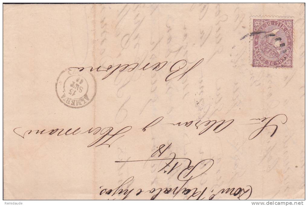 ESPAGNE - 1869 - LETTRE De ALMERIA Pour BARCELONA - Storia Postale