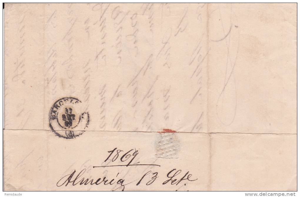 ESPAGNE - 1869 - LETTRE De ALMERIA Pour BARCELONA - Cartas & Documentos