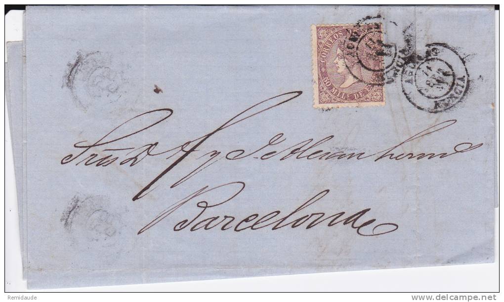 ESPAGNE - 1869 - LETTRE De AGUILAS (MURCIA) Pour BARCELONA - Cartas & Documentos