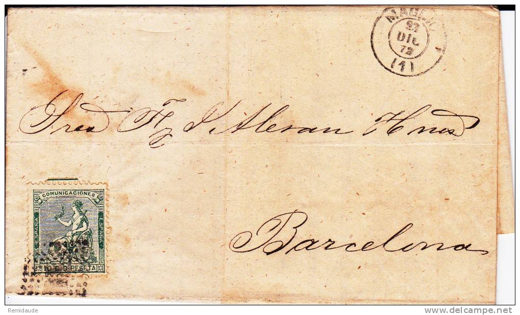 ESPAGNE - 1872 - LETTRE De MADRID Pour BARCELONA - Cartas & Documentos