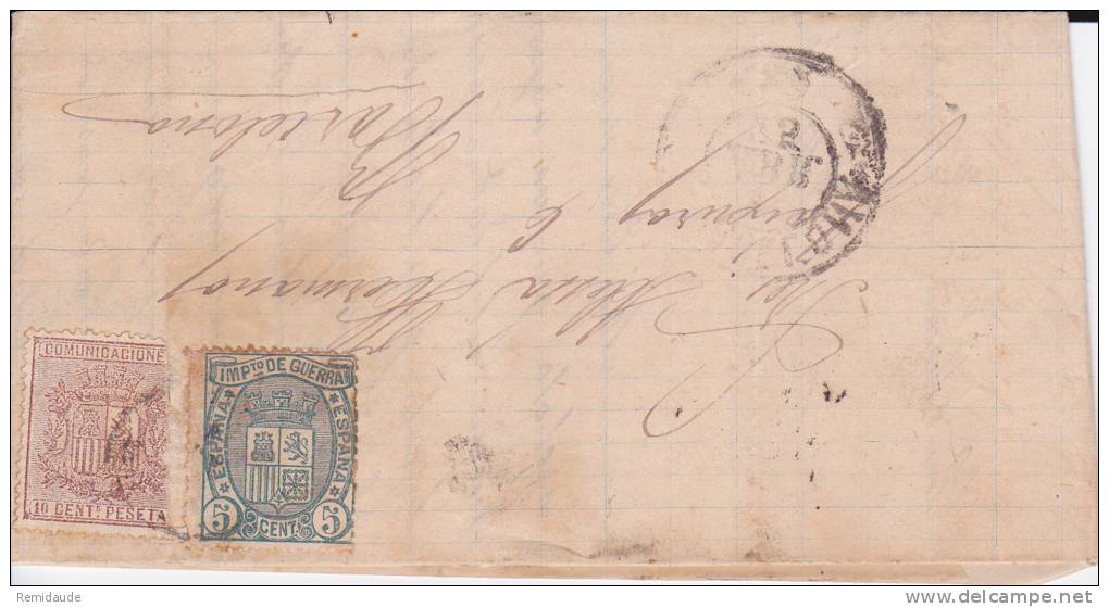 ESPAGNE - 1875 - LETTRE Pour BARCELONA - TIMBRE DE GUERRE - Lettres & Documents