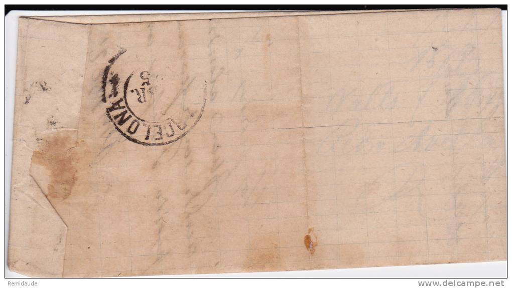 ESPAGNE - 1875 - LETTRE Pour BARCELONA - TIMBRE DE GUERRE - Cartas & Documentos