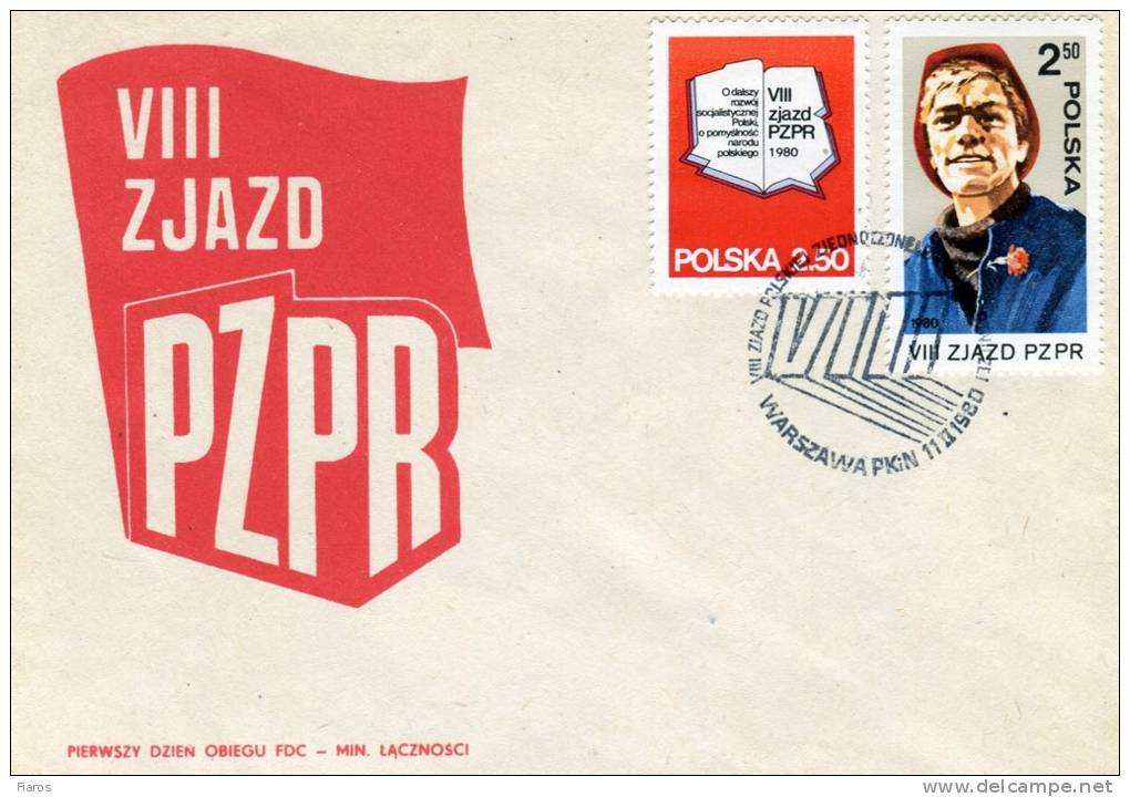 Poland-First Day Cover FDC- "Polish United Workers' Party" Issue [Warsaw 11.2.1980] - FDC