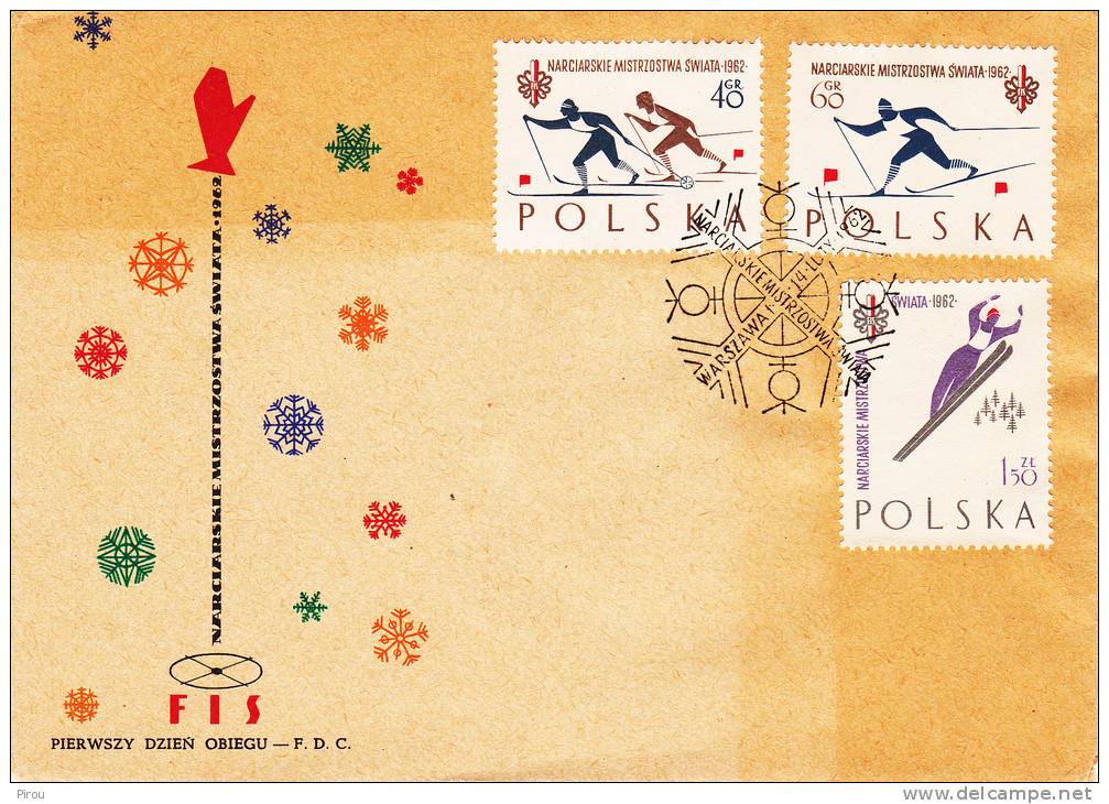 FDC POLOGNE 1962 SPORTS D'HIVER ( Ski De Fond,saut à Ski) - FDC