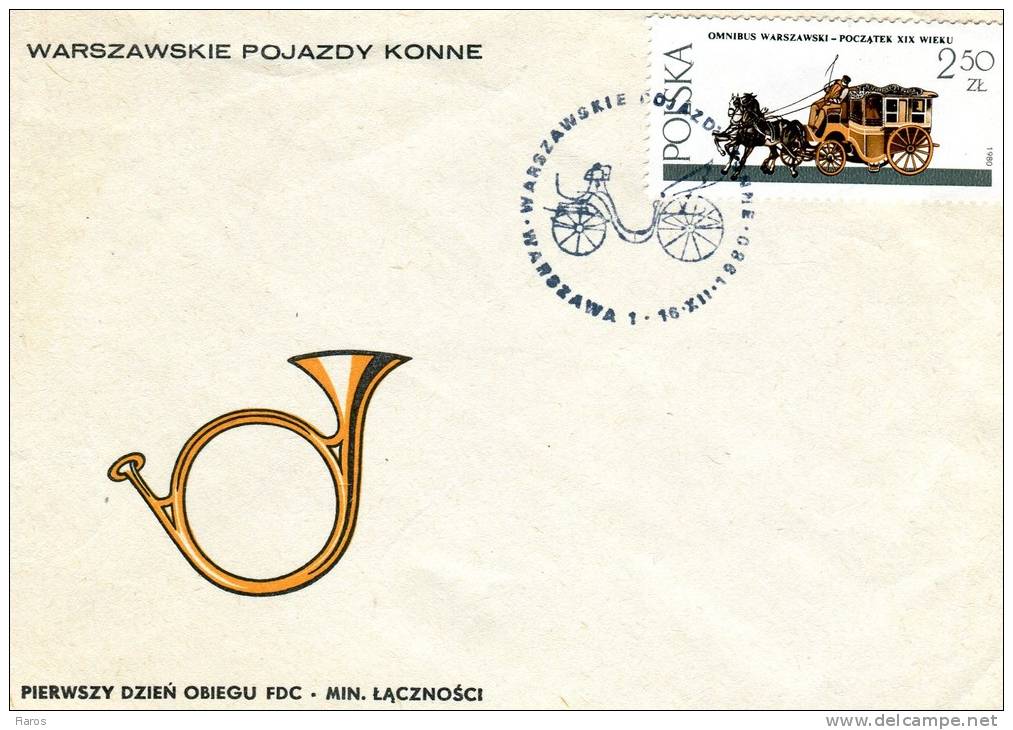 Poland-First Day Cover FDC- "Horse-drawn Vehicles" Issue [Warsaw 16.12.1980] - FDC