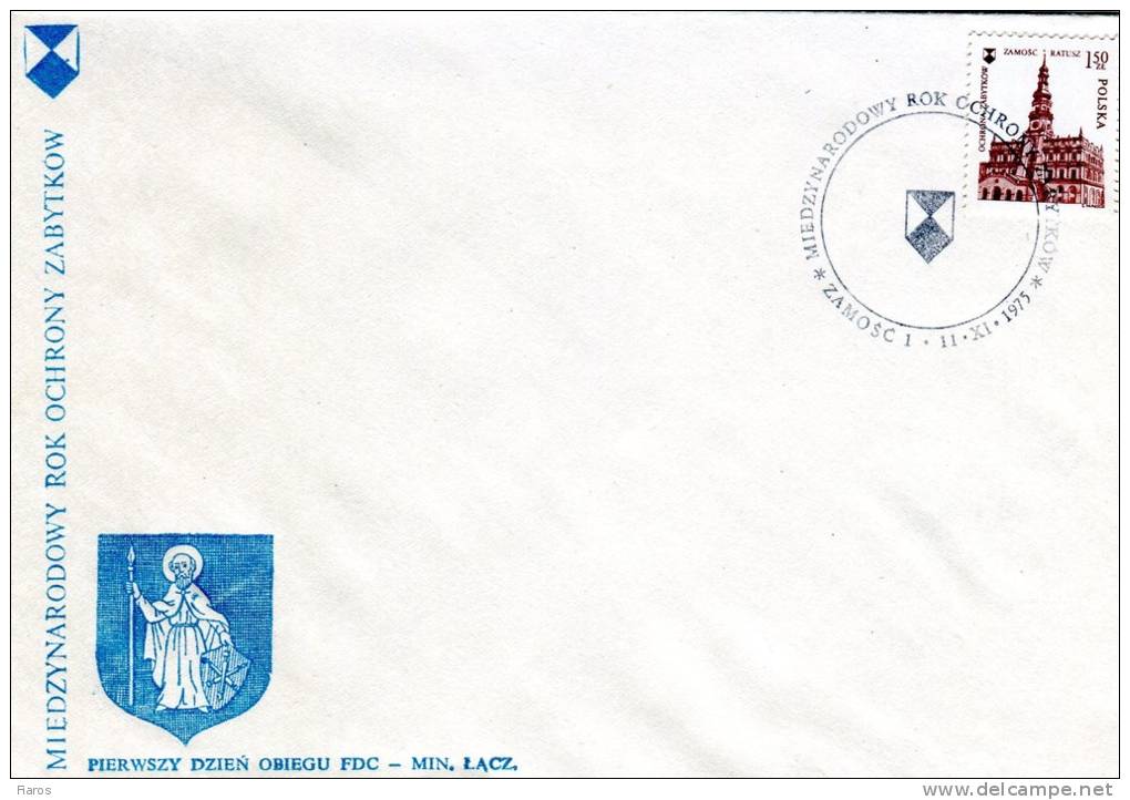 Poland-First Day Cover FDC- "Town Hall, Zamosc" Issue [Zamosc 11.11.1975] - FDC