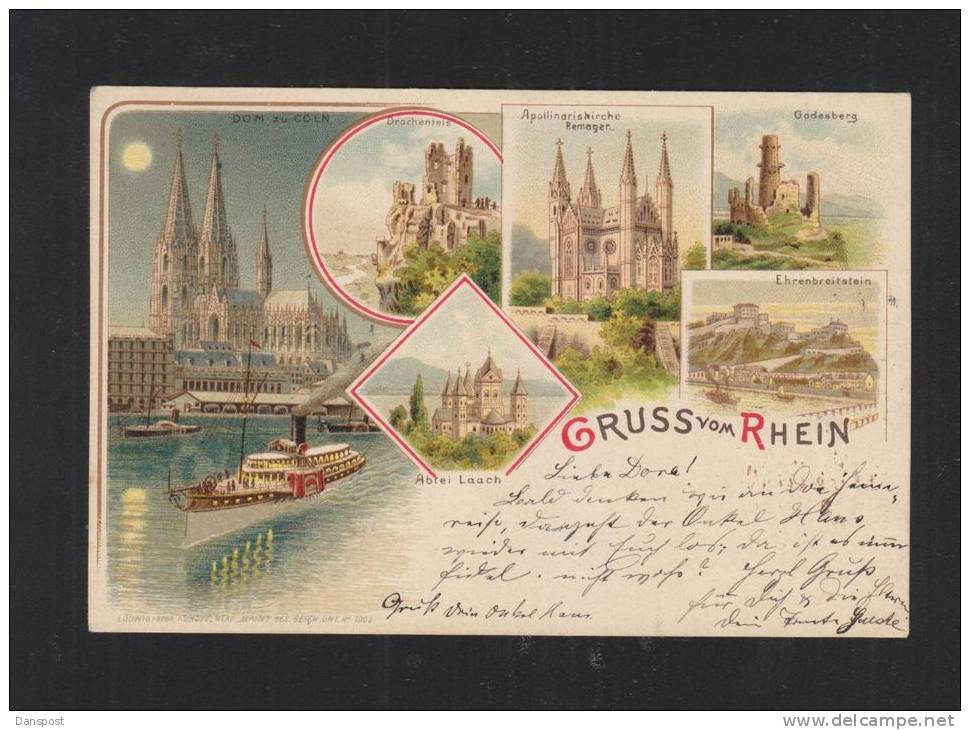 Litho-AK Gruß Vom Rhein 1897 - Köln