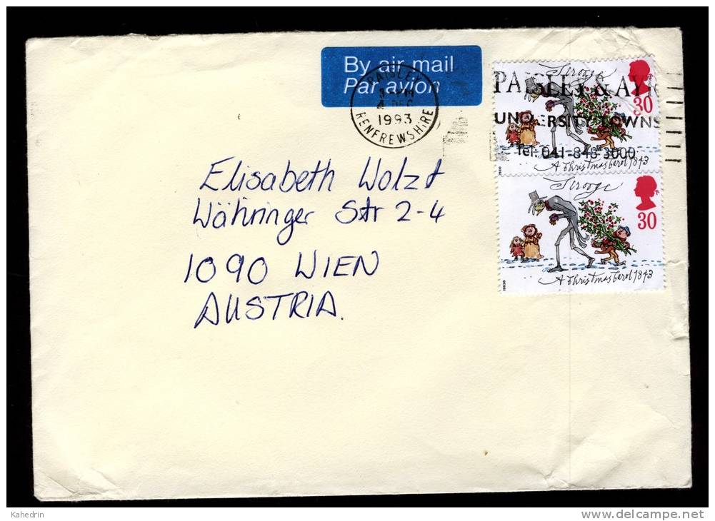 Great Britain 1993, Letter / Cover, Paisley - Renfrewshire To Wien (Vienna) - Austria, Christmas - Scrooge - Covers & Documents