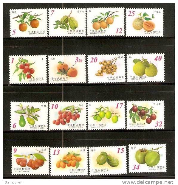 Taiwan 2001-2003 Complete Series Fruit Stamps Apple Guava Pear Melon Plum Pomelo Avocado Lemon Coconut Flora - Colecciones & Series