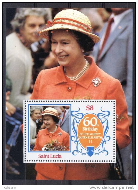 Saint Lucia / St. Lucia 1986, 60th Birthday Queen Elizabeth II **, MNH - St.Lucia (1979-...)