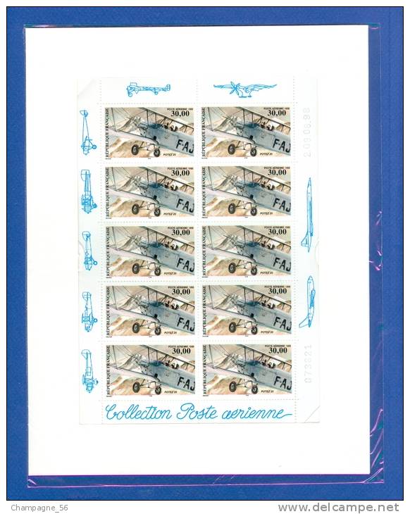 1998  N° F 62 A FRANCE POSTE AÉRIENNES   LA  FEUILLE 10  NEUF** POCHETTE TRANSPARENTE ORIGINE - 1960-.... Ungebraucht