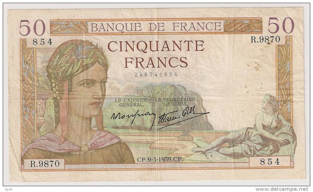 50 FRANCS CERES 9.3.39 - 50 F 1934-1940 ''Cérès''