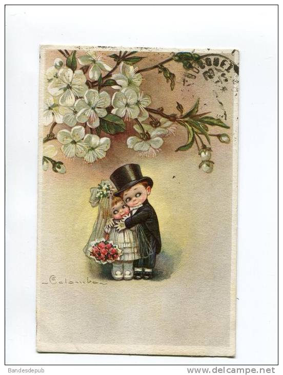 JOLIE CARTE ILLUSTRATEUR COLOMBO COUPLE MARIES MARIAGE  FLEURS A LE ROI SAINTE MARIE AUX MINES - Colombo, E.