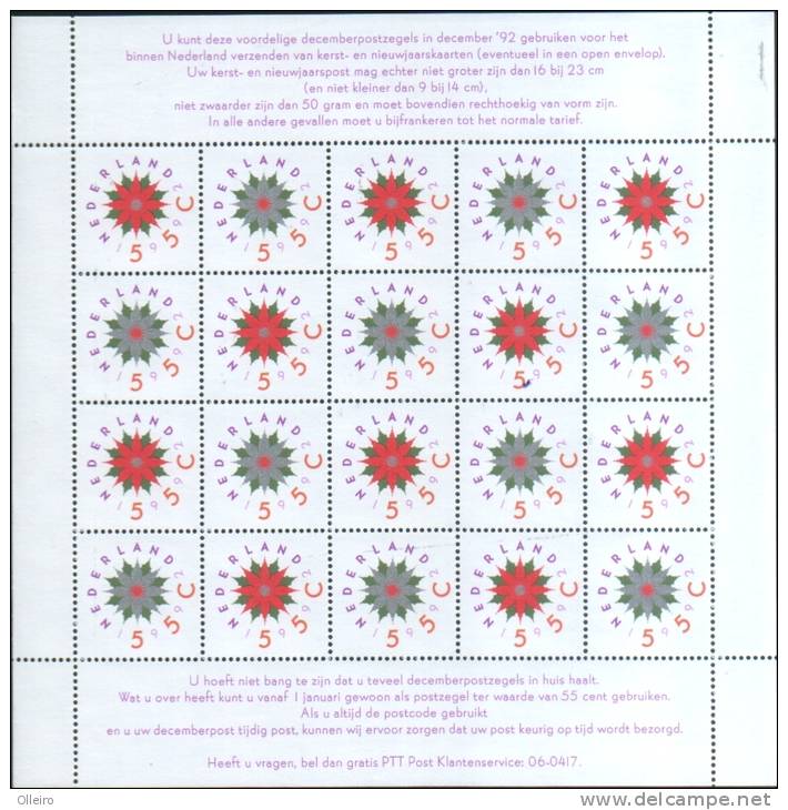 Olanda Pays-Bas Nederland 1992  Foglietto Christmas Stamps - Dezemberzegels  ** MNH - Ongebruikt