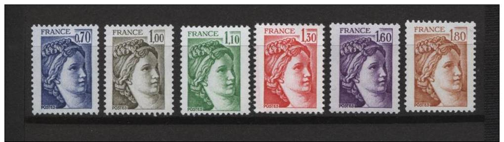 Timbre De France N° 2056 à 2061 (6 Valeurs)  ** 1979  " Série Marianne Type Sabine   " Cote : 4.75 Euros Y.T. - Unused Stamps