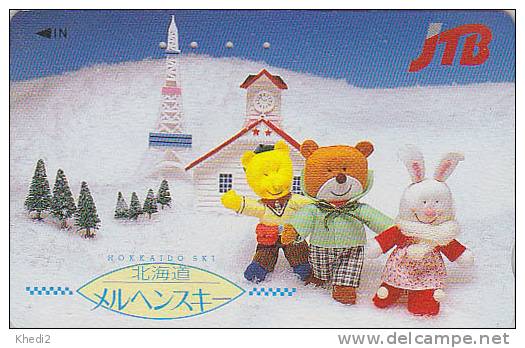 Télécarte Japon / 110-011 - JTB - OURS NOUNOURS LAPIN SKI - TEDDY BEAR & RABBIT Japan Phonecard  - 602 - Conejos
