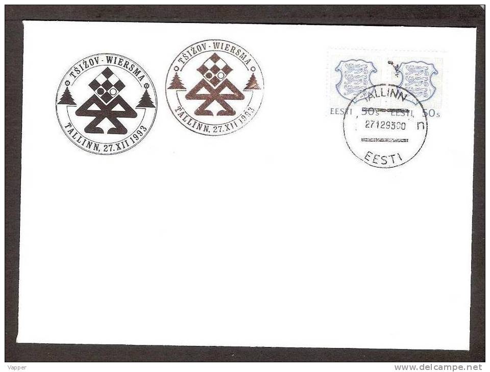 Chess Schach Ajedrez Echecs Estonia 1993 Postmark Checkers Match Tsizov - Wiersma In Tallinn On Souvenir Cover - Ajedrez