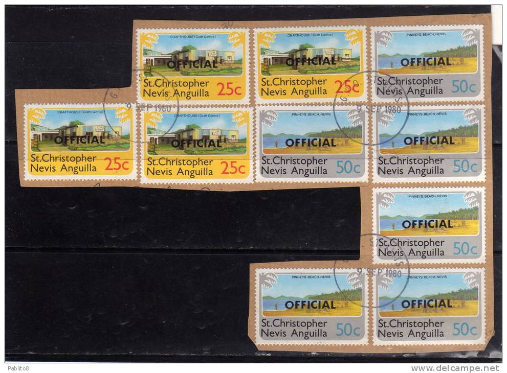 SAINT CHRISTOPHER NEVIS ANGUILLA 1980 LANDSCAPES OVERPRINTED OFFICIAL - PAESAGGI SOPRASTAMPATI USED ON CHIP - St.Christopher-Nevis & Anguilla (...-1980)