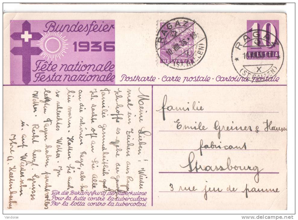 ENTIER POSTAL 1936 FETE NATIONALE AVEC AFFRANCHISSEMENT COMPLEMENTAIRE - Entiers Postaux