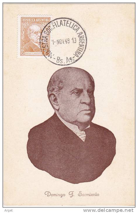 Carte-Maximum ARGENTINE N°Yvert 364 (Domingo Faustino SARMIENTO) Obl Sp  1.11.48 - FDC