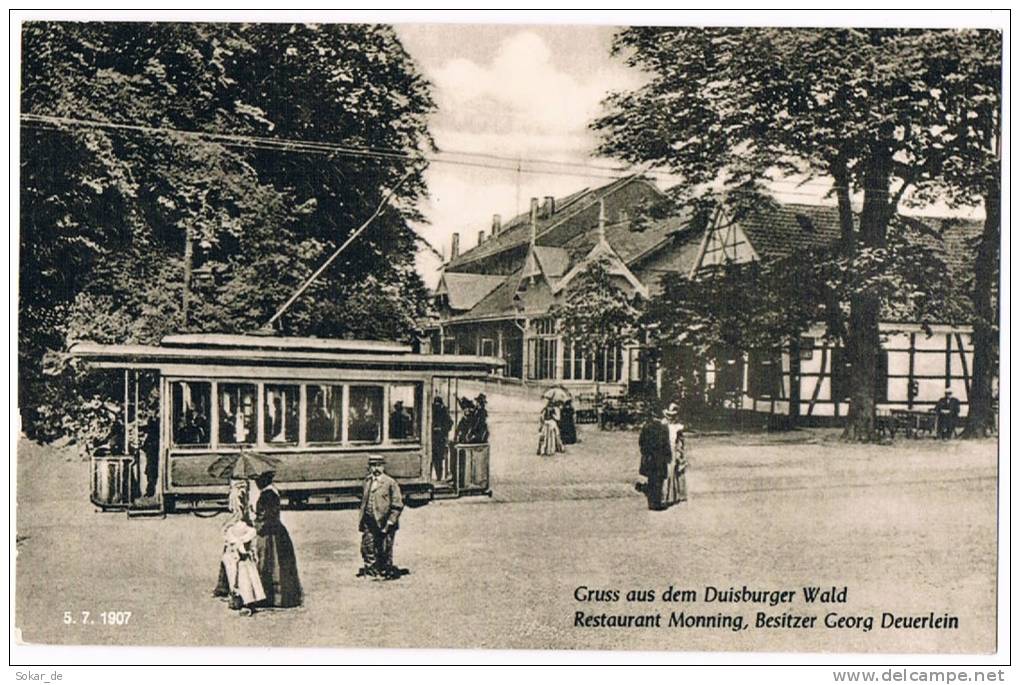 AK Duisburg 1907, Duisburger Wald Restaurant Monning, Straßenbahn Tram, Nordrhein-Westfalen - Duisburg