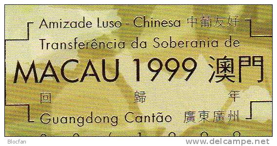 Festival 1999 MACAO Block 68 Plus I ** 9€ Kultur-Denkmal Orient-Institut Bloc Architectur Gold Overprint Sheet Bf MACAU - Neufs