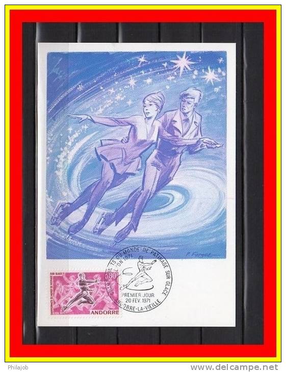 ANDORRE Carte Maximum De 1971 N° YT 209 " PATINAGE SUR GLACE " Parfait état ! - Cartoline Maximum