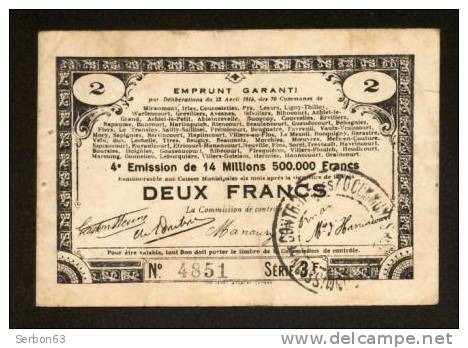 MONNAIE BILLET BON COMMUNAL EMPRUNT GARANTI 70 COMMUNES 80, 62, 59... 2 FRANCS - N° 4851 SOMME, PAS DE CALAIS, NORD... - Bons & Nécessité