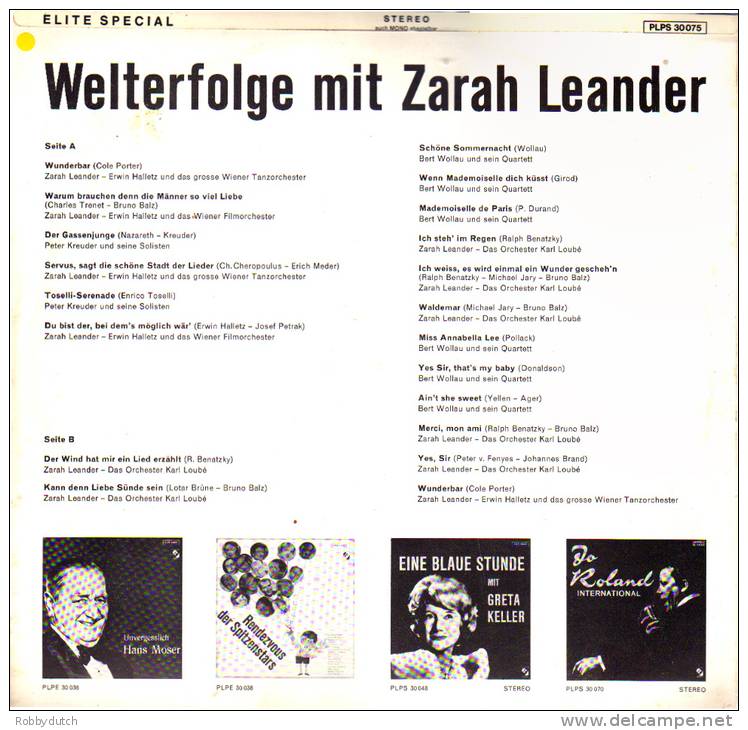 * LP *  WELTERFOLGE MIT ZARAH LEANDER (Switzerland 1966 EX!!!) - Otros - Canción Alemana