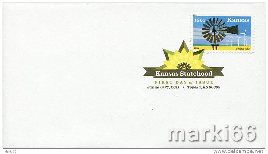 USA - 2011 - Kansas Statehood - FDC (first-day Cover) With Digital Colour Cancel - Storia Postale